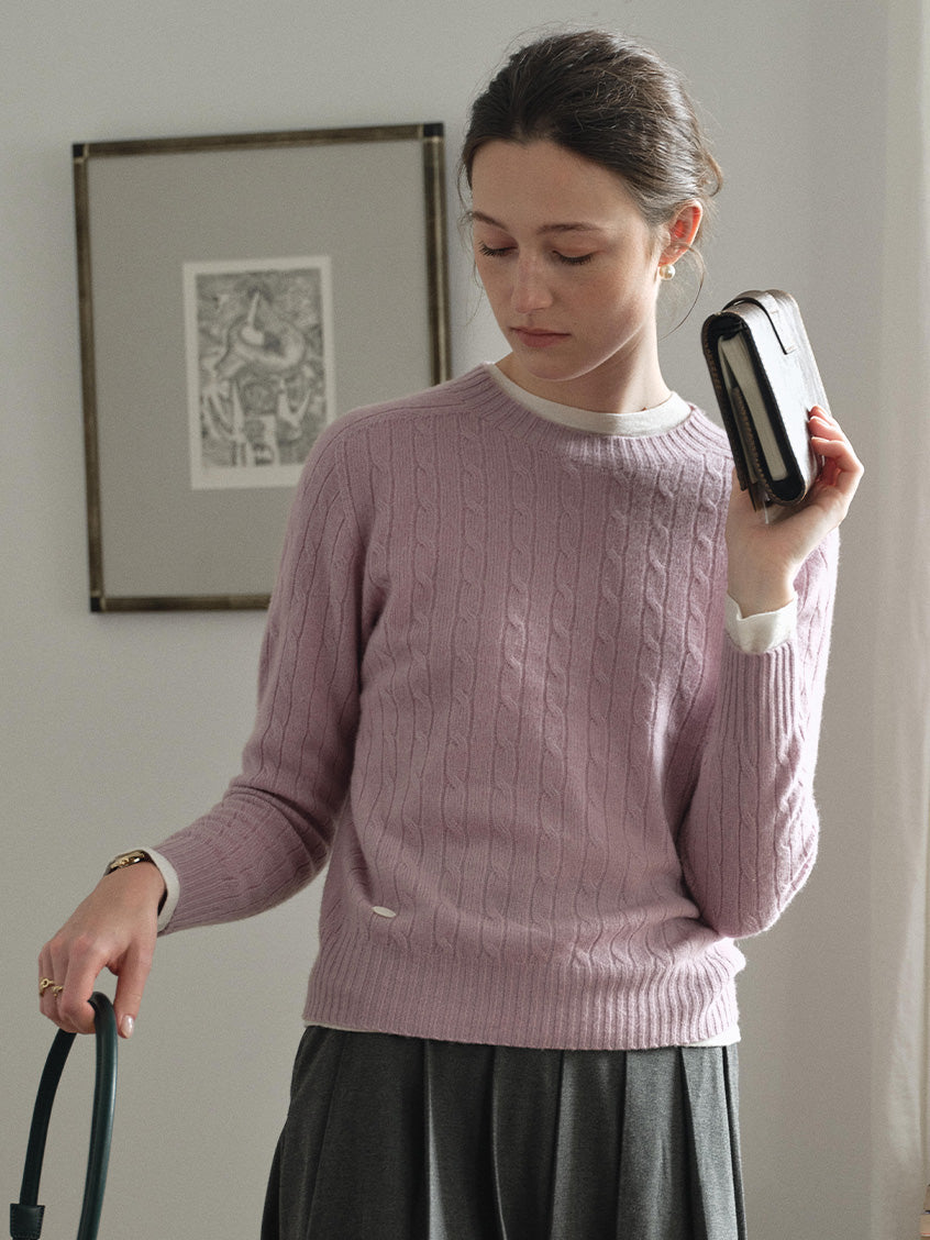 Shay Cable-Knit Lightweight Wool-Cashmere Sweater Purple