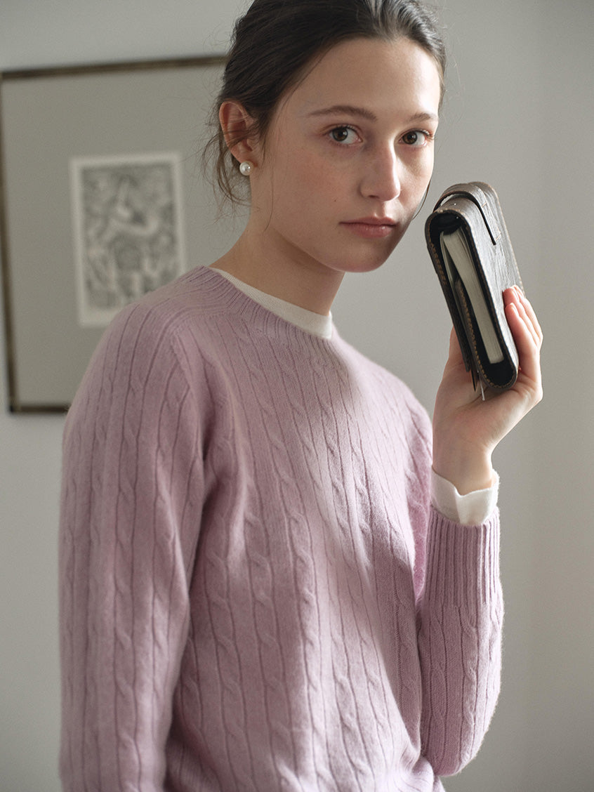 Shay Cable-Knit Lightweight Wool-Cashmere Sweater Purple