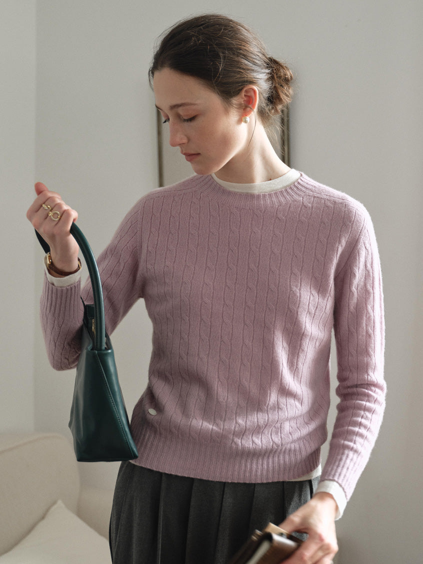 Shay Cable-Knit Lightweight Wool-Cashmere Sweater Purple