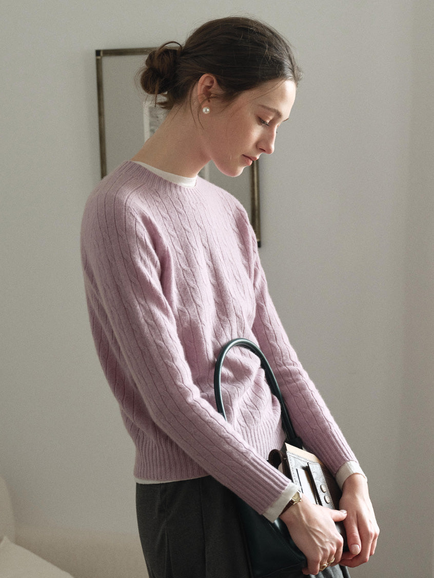 Shay Cable-Knit Lightweight Wool-Cashmere Sweater Purple