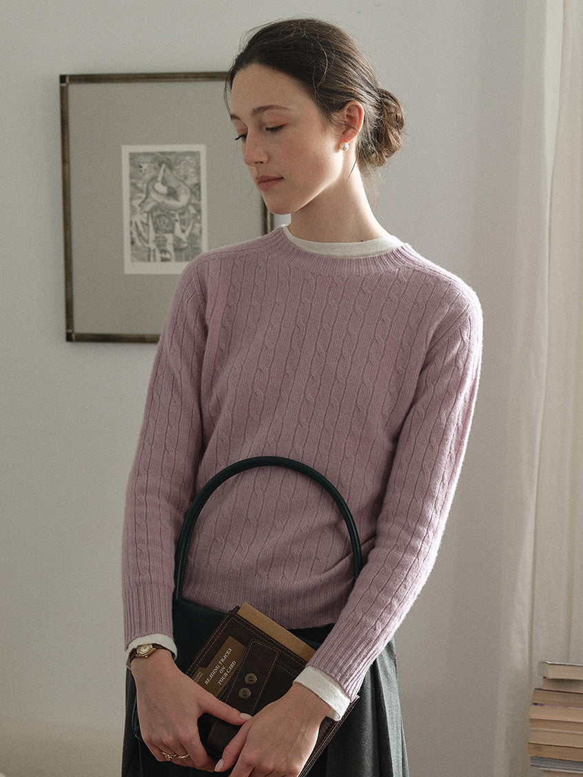 Shay Cable-Knit Lightweight Wool-Cashmere Sweater Purple