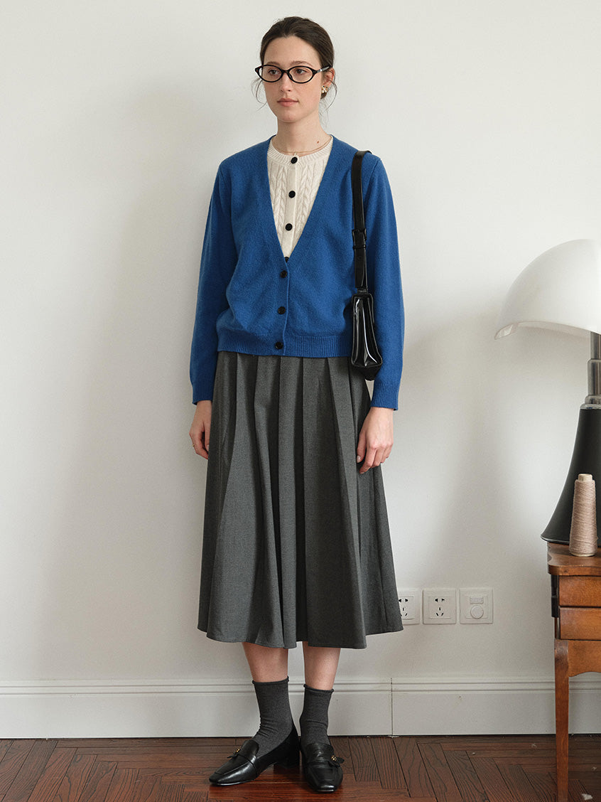 Ainhoa 100%Wool Drop Shoulder Versatile Cardigan Blue