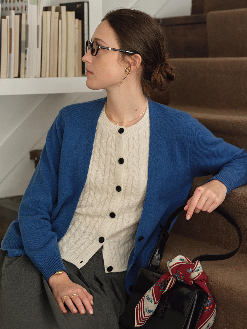 Ainhoa 100%Wool Drop Shoulder Versatile Cardigan Blue