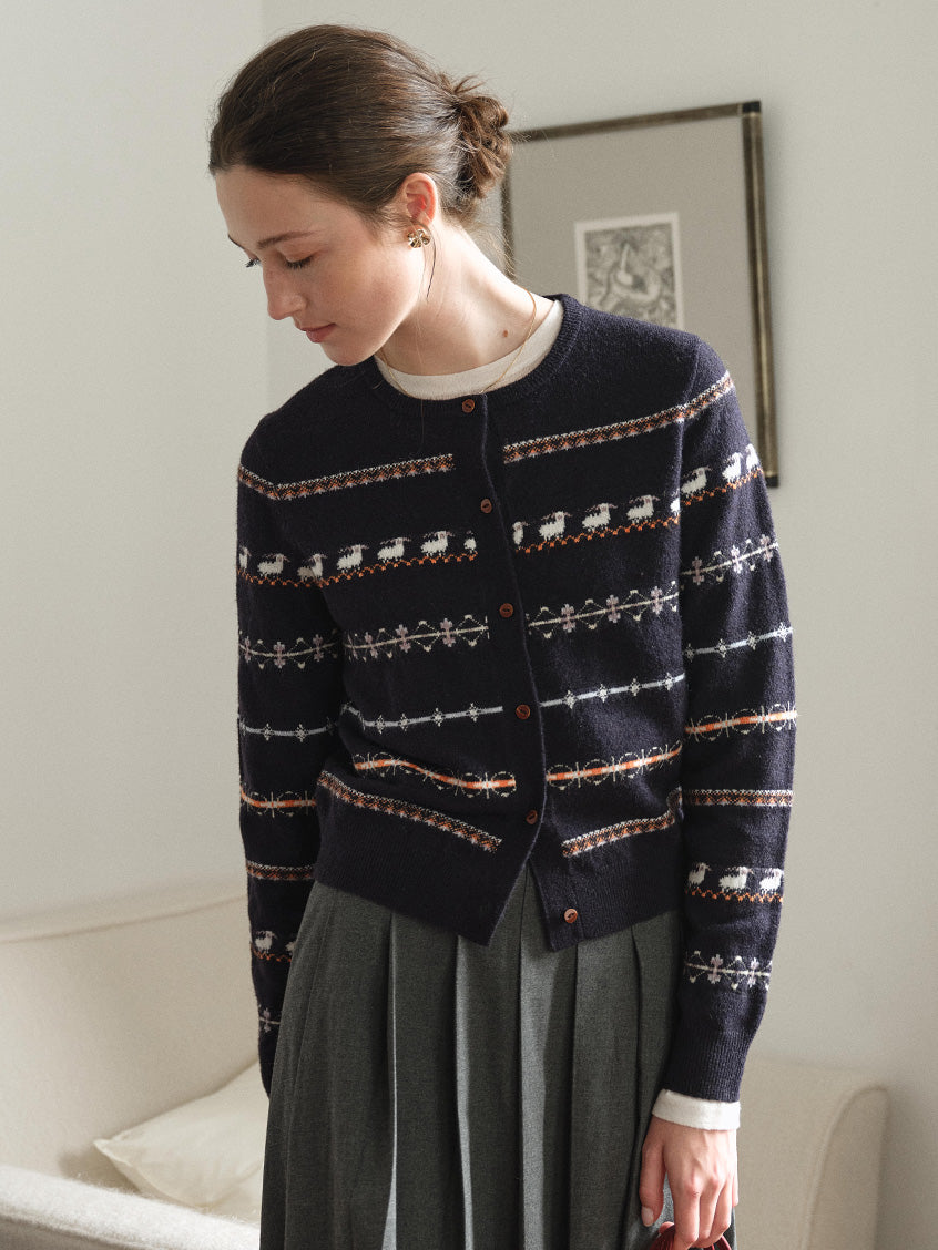 Tania Fair Isle Button-Front Cropped Cardigan