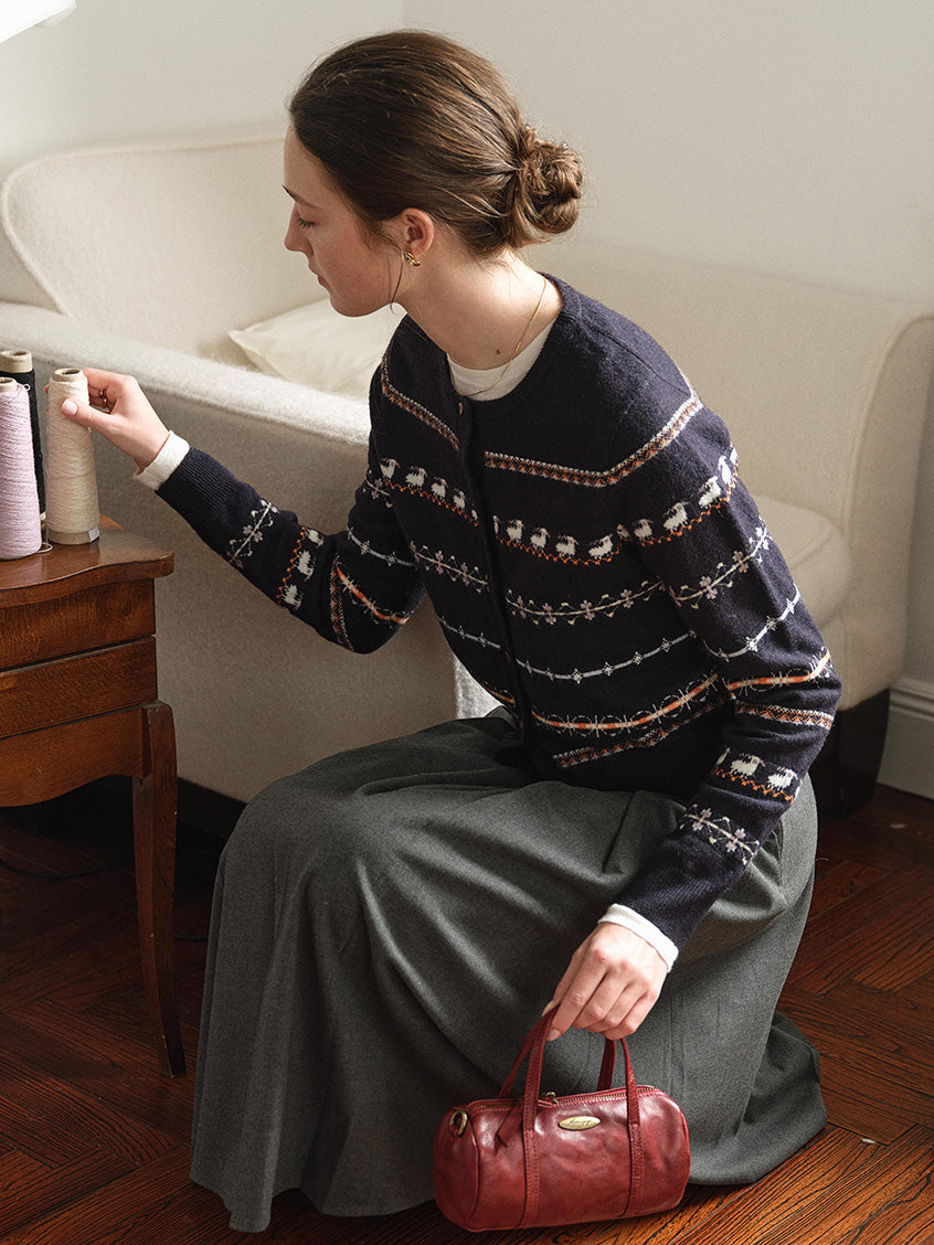 Tania Fair Isle Button-Front Cropped Cardigan
