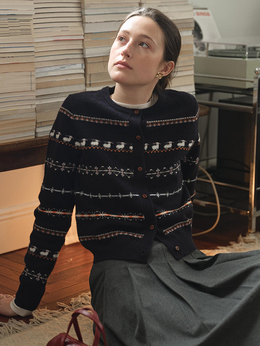 Tania Fair Isle Button-Front Cropped Cardigan