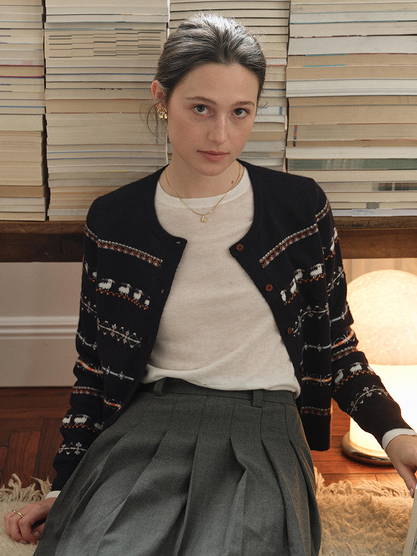 Tania Fair Isle Button-Front Cropped Cardigan