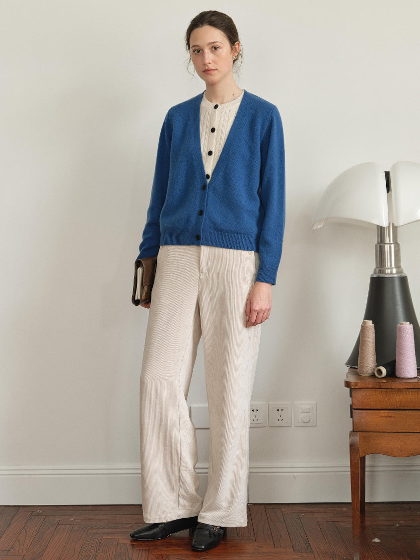 Ainhoa 100%Wool Drop Shoulder Versatile Cardigan Blue