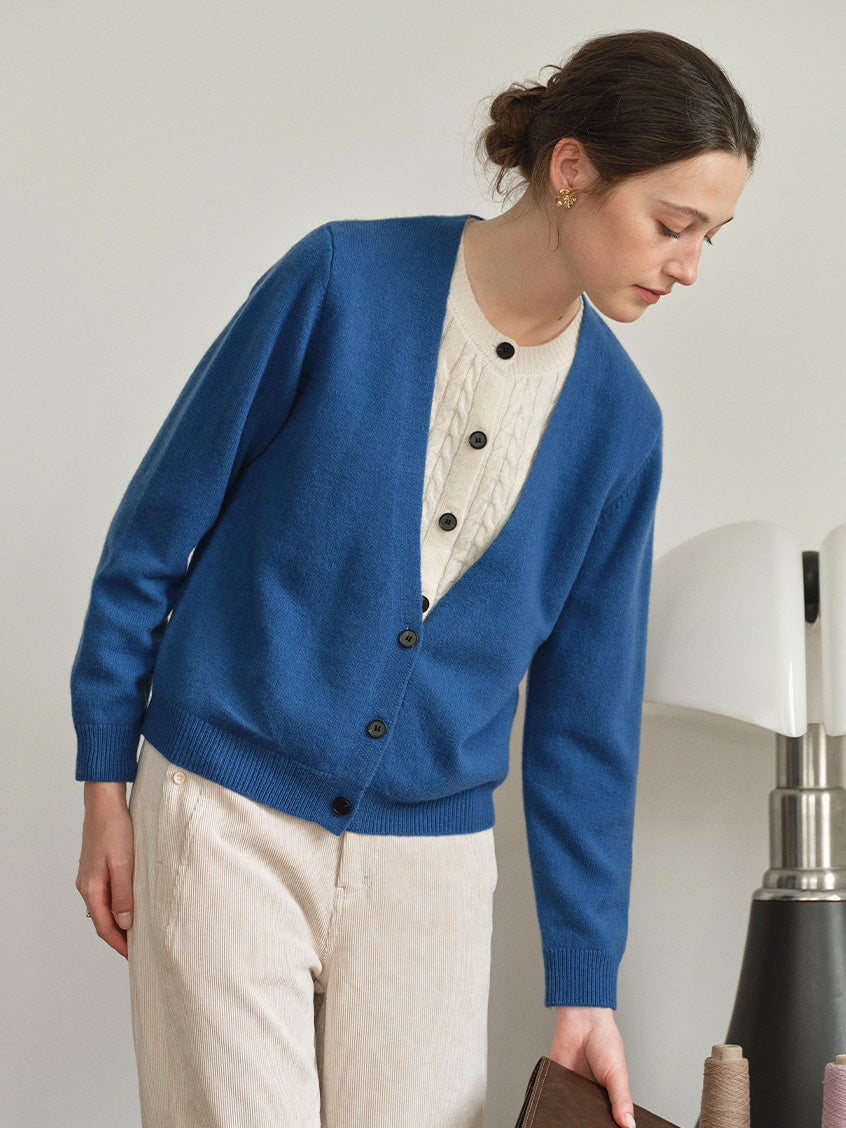 Ainhoa 100%Wool Drop Shoulder Versatile Cardigan Blue