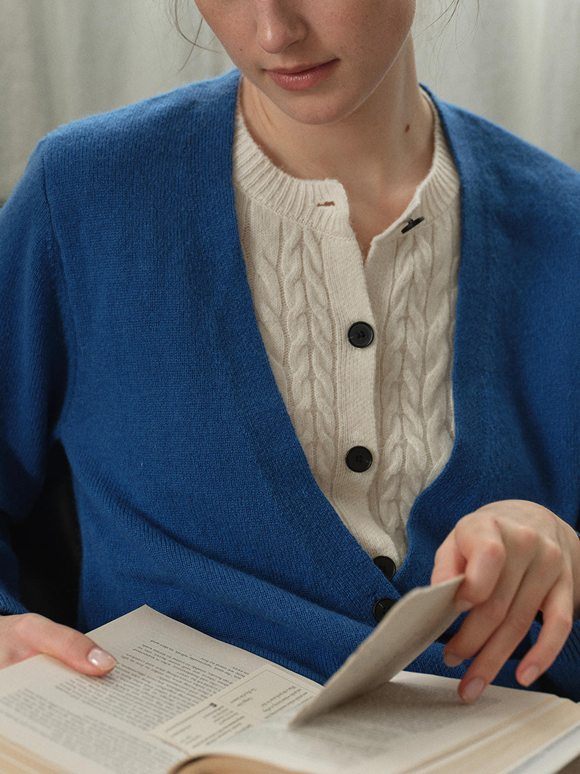 Ainhoa 100%Wool Drop Shoulder Versatile Cardigan Blue