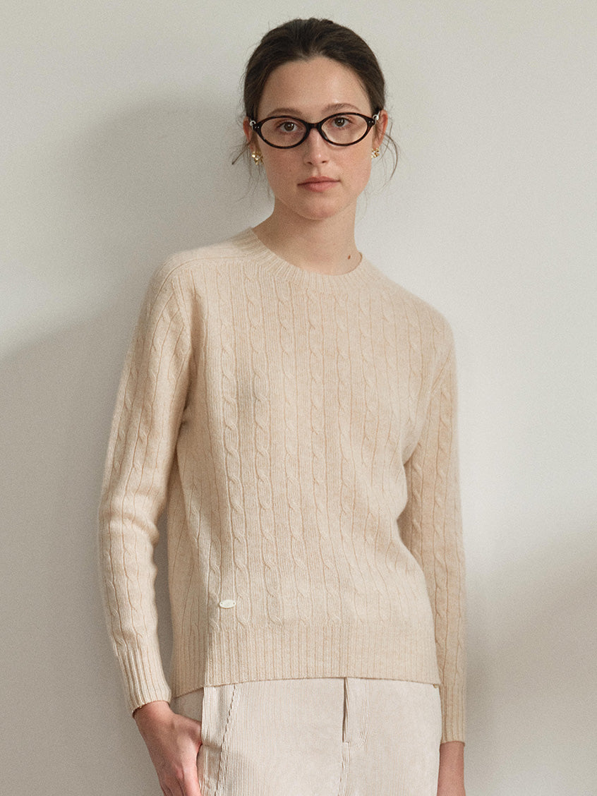 Shay Cable-Knit Lightweight Wool-Cashmere Sweater Beige