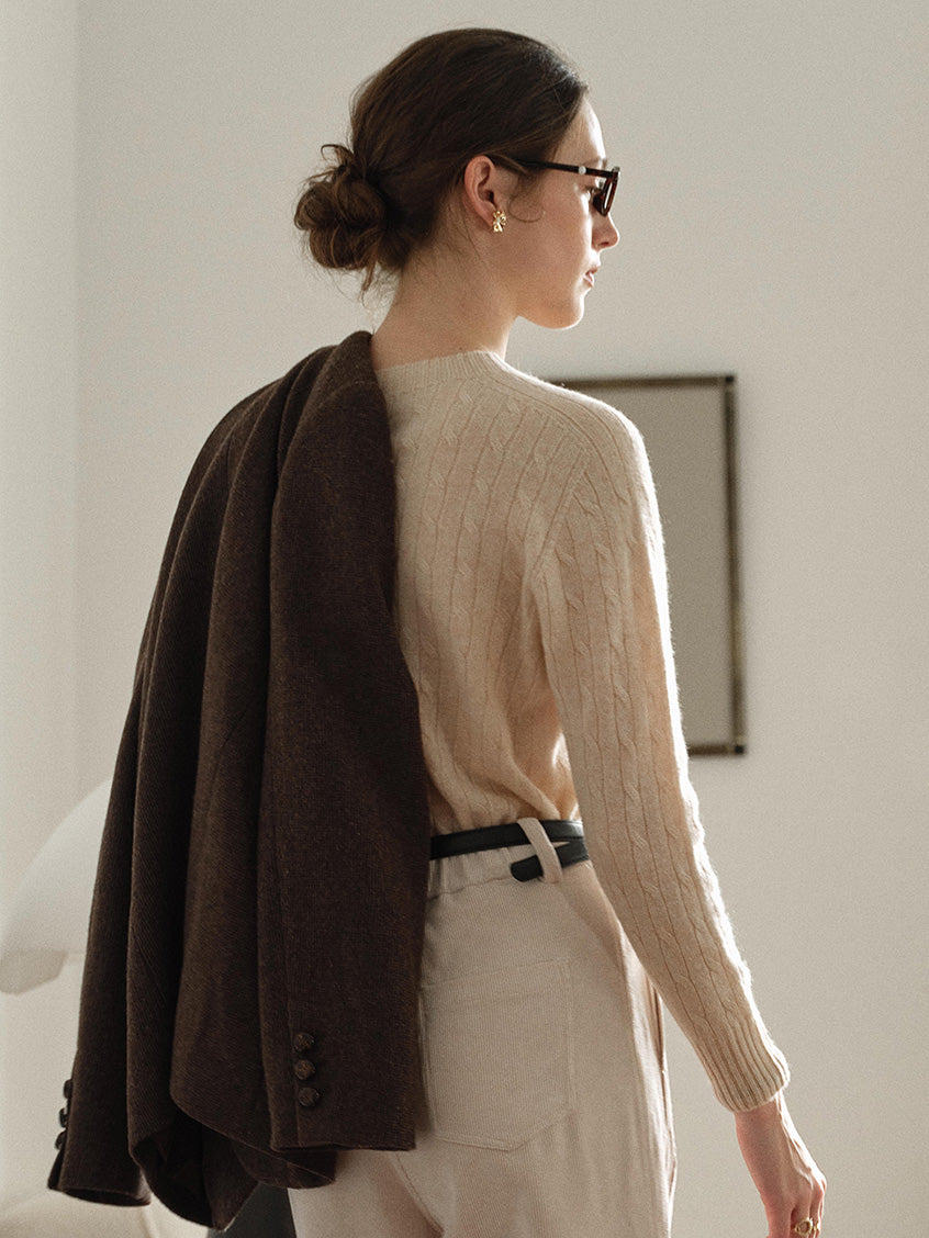 Shay Cable-Knit Lightweight Wool-Cashmere Sweater Beige