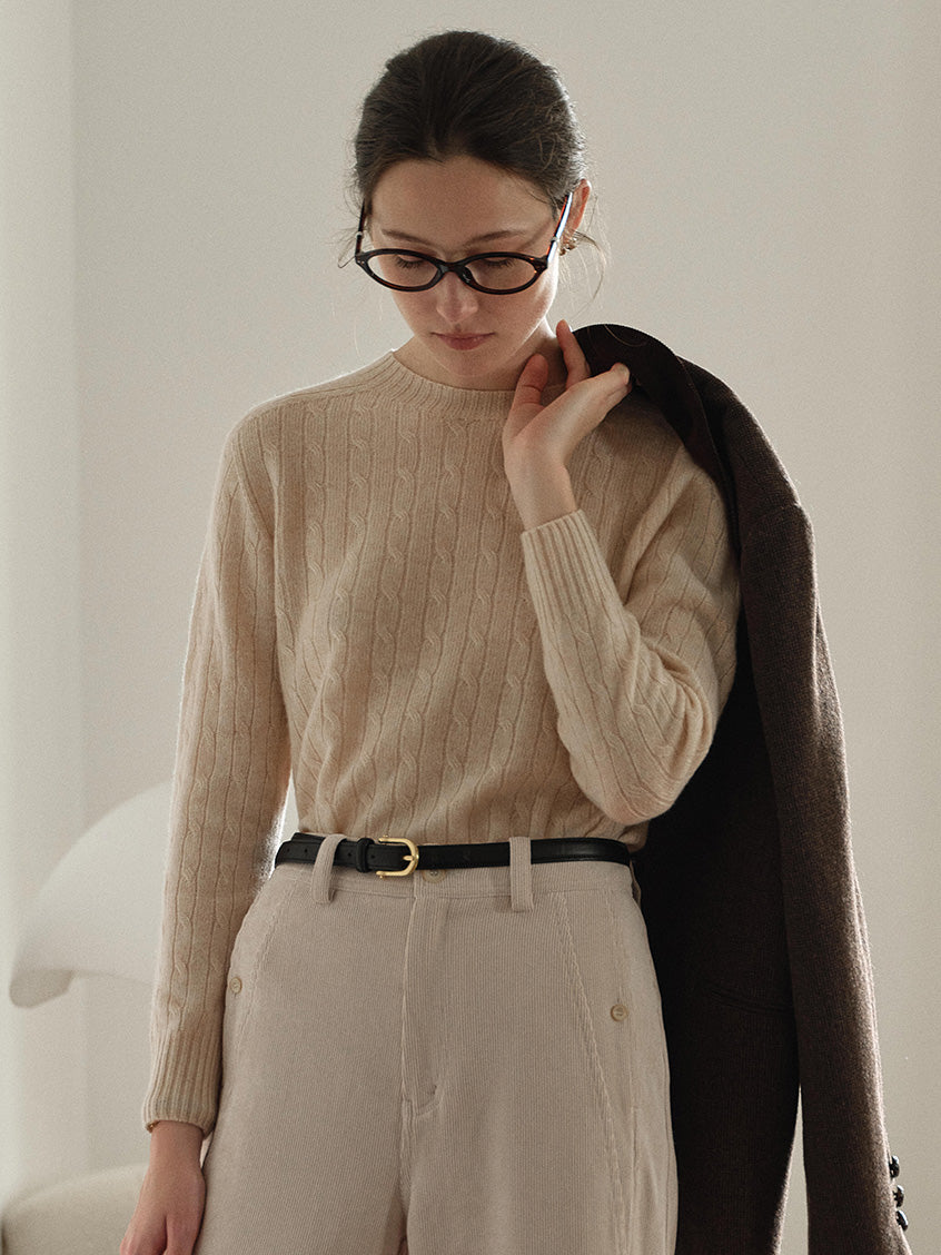 Shay Cable-Knit Lightweight Wool-Cashmere Sweater Beige