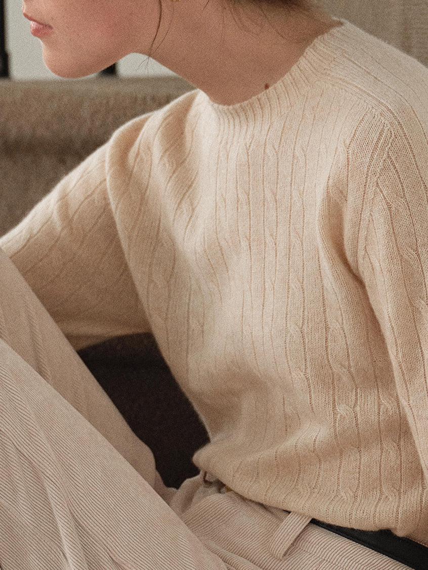 Shay Cable-Knit Lightweight Wool-Cashmere Sweater Beige