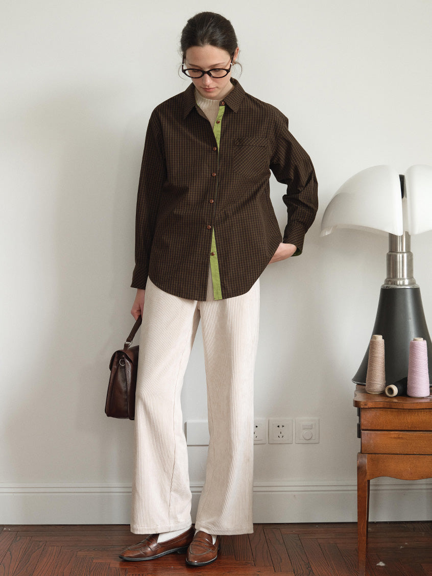 Meredith 100%Cotton Vintage Pinstripe Contrast Lining Blouse