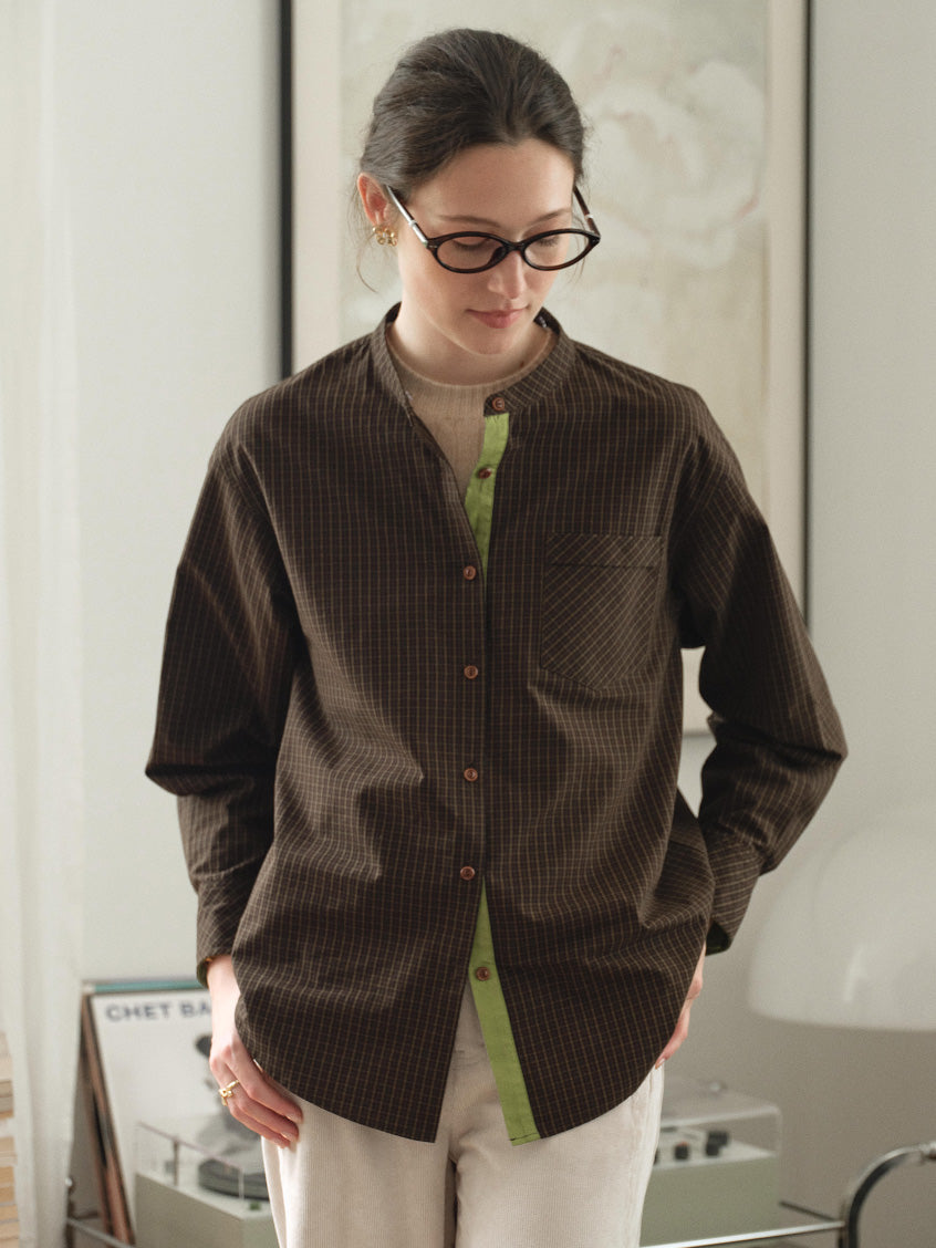Meredith 100%Cotton Vintage Pinstripe Contrast Lining Blouse