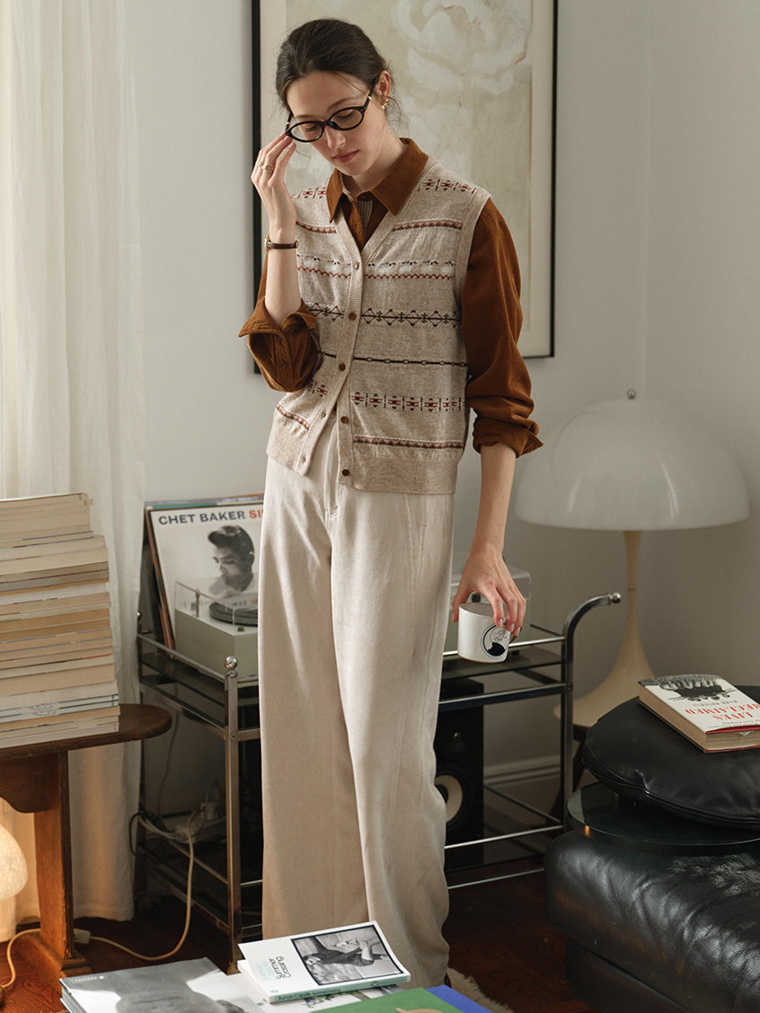 Golda Fair Isle Button-Front Cropped Vest