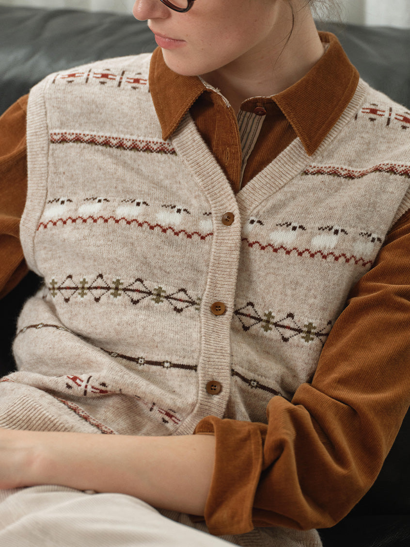 Golda Fair Isle Button-Front Cropped Vest