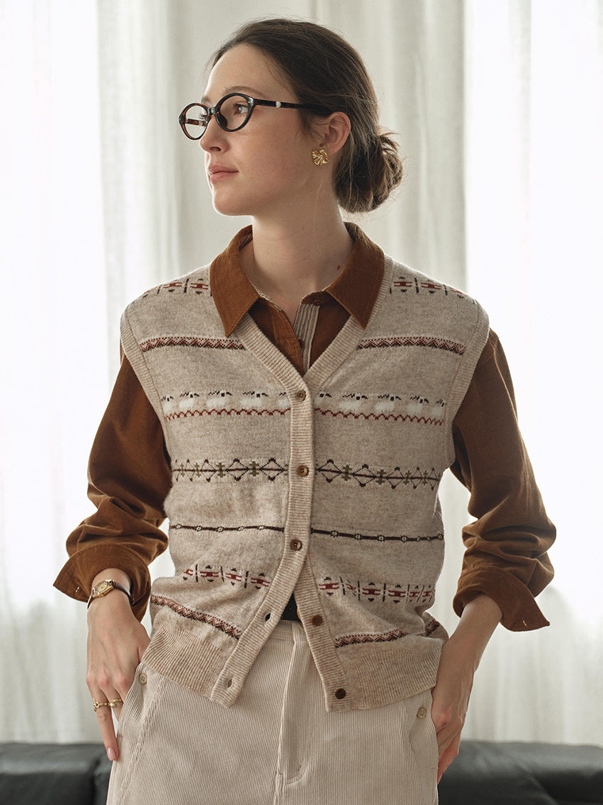 Golda Fair Isle Button-Front Cropped Vest