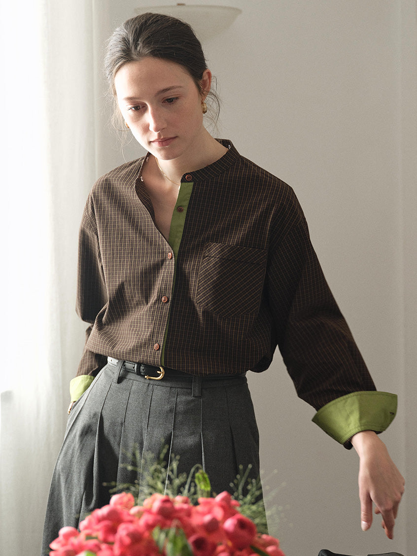 Meredith 100%Cotton Vintage Pinstripe Contrast Lining Blouse