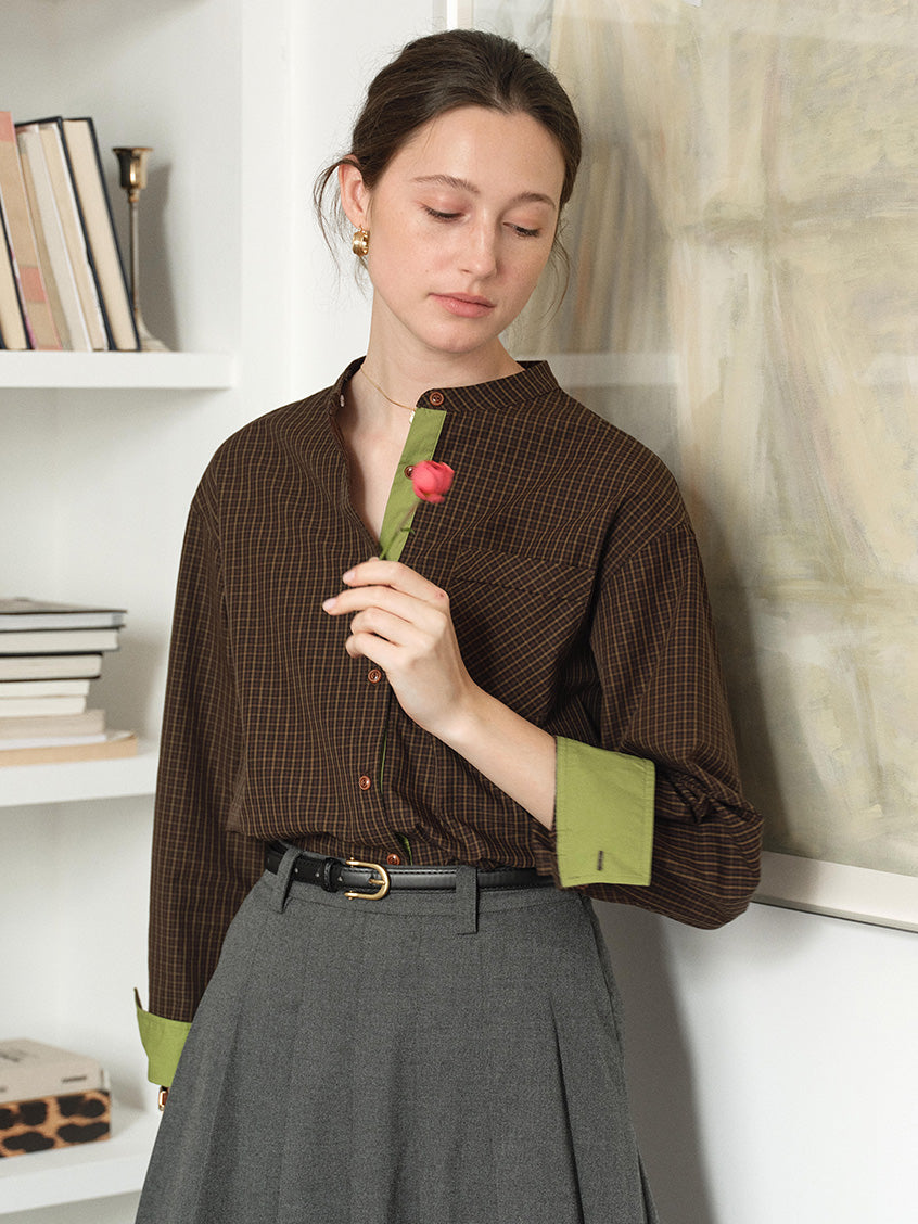 Meredith 100%Cotton Vintage Pinstripe Contrast Lining Blouse