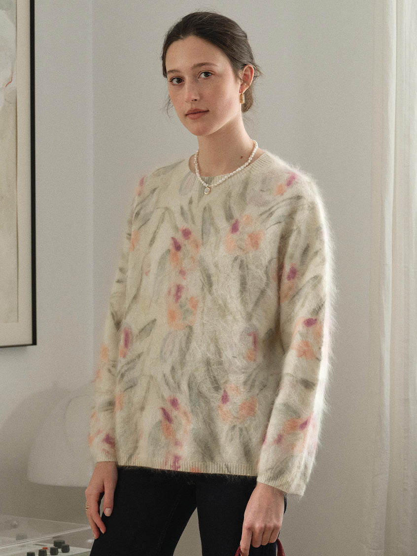 Lucrezia Floral Cable-Knit Wool Oversized Sweater