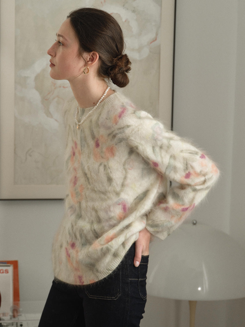 Lucrezia Floral Cable-Knit Wool Oversized Sweater