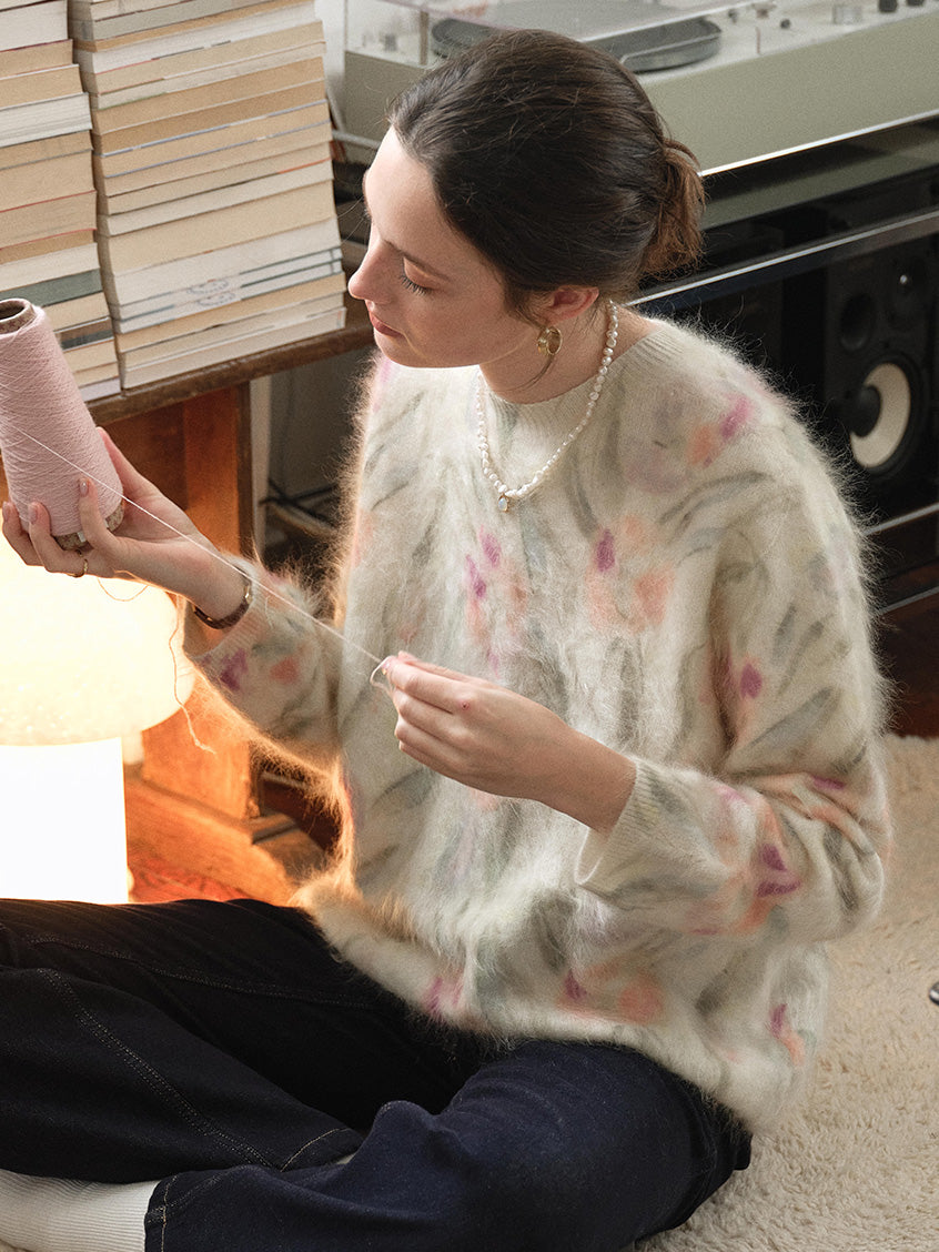 Lucrezia Floral Cable-Knit Wool Oversized Sweater