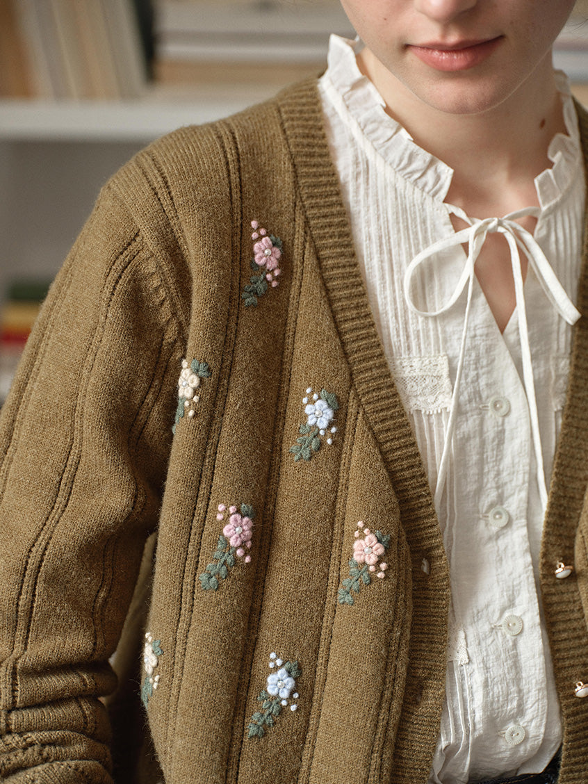 Lieve V-Neck Floral Embroidered Pointelle Cardigan