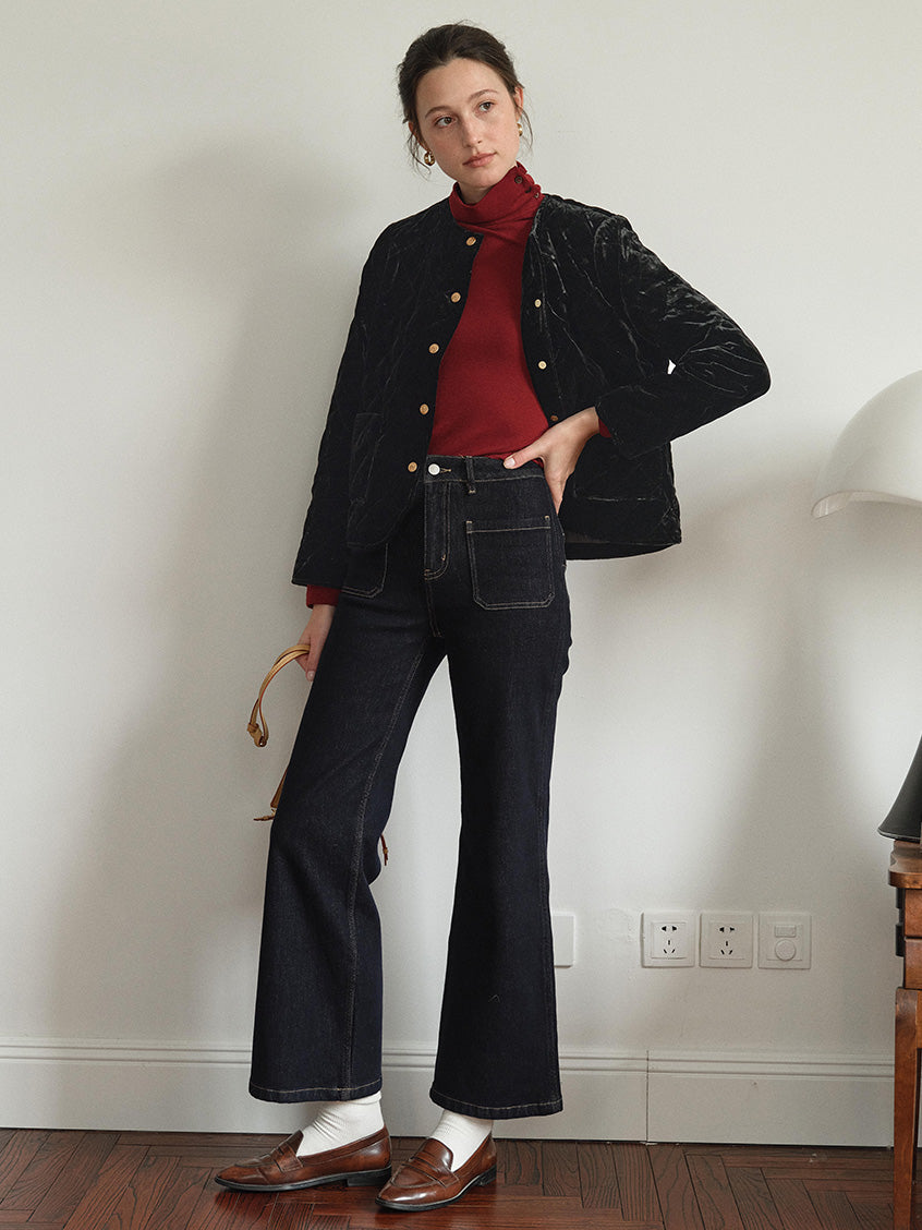 Desiree 100%Viscose Round Neck Velvet Short Coat