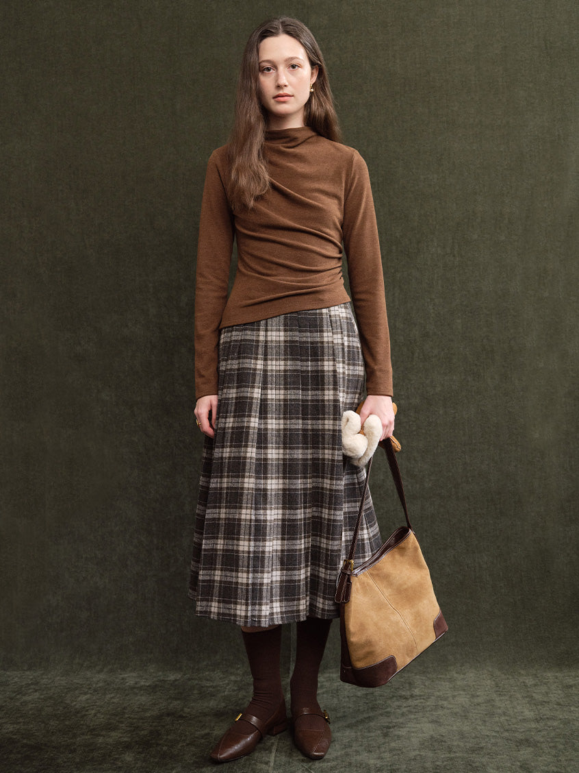 Izora All-Purpose Side-Ruched Mock-Neck Top Coffee Brown