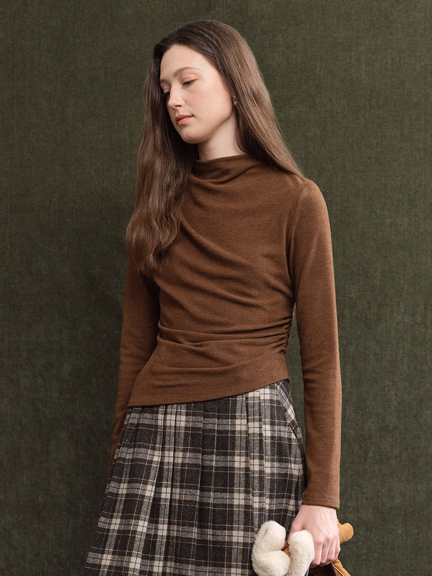 Izora All-Purpose Side-Ruched Mock-Neck Top Coffee Brown