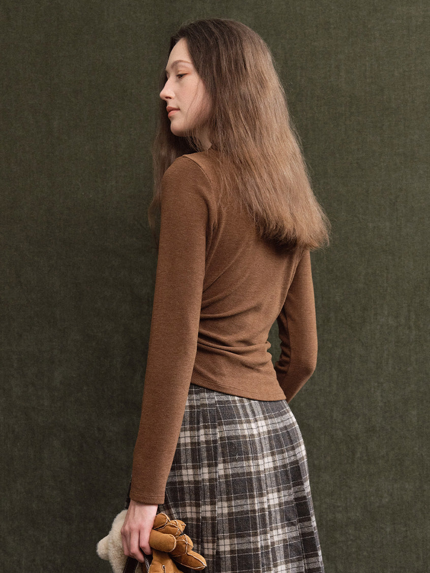 Izora All-Purpose Side-Ruched Mock-Neck Top Coffee Brown