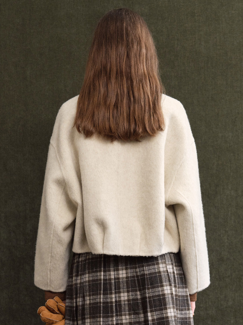 Regine Ball-Button Collarless Cropped Jacket