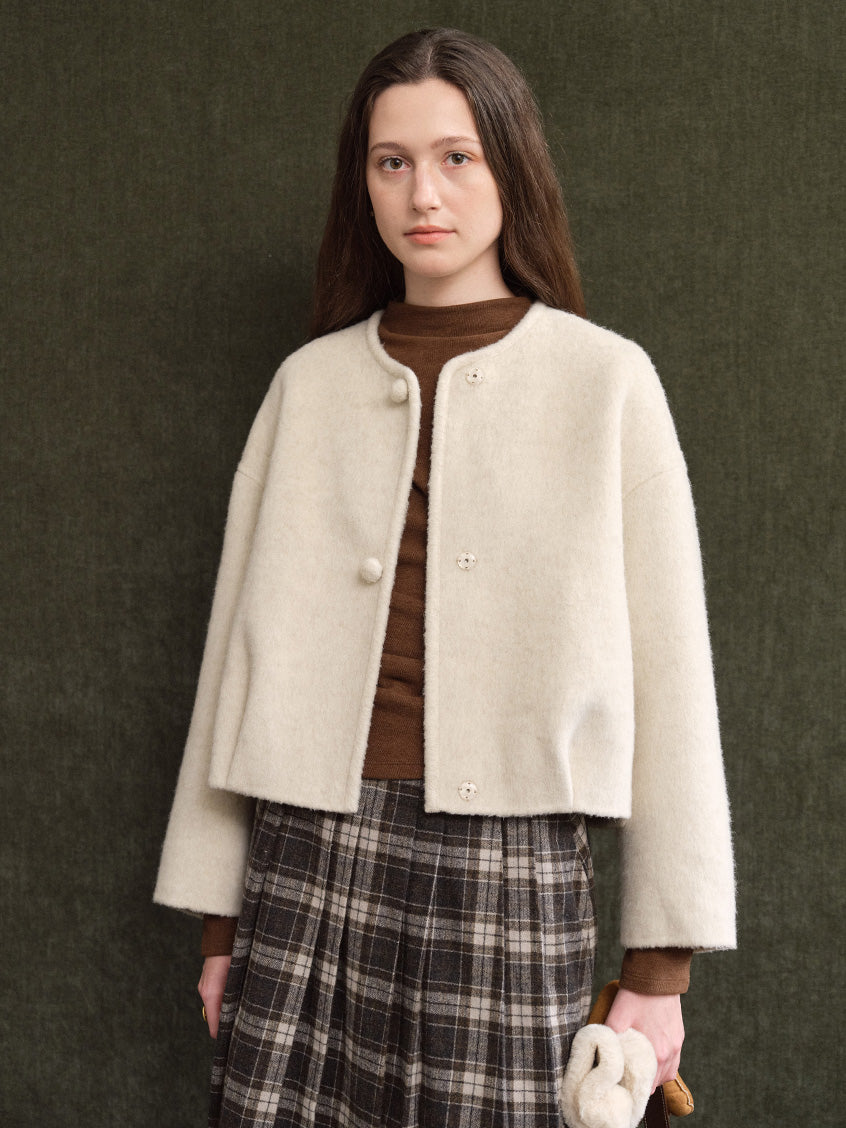 Regine Ball-Button Collarless Cropped Jacket