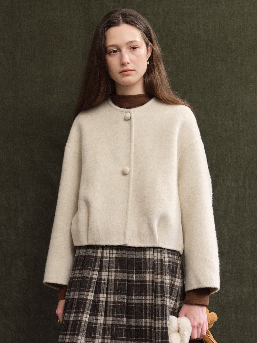 Regine Ball-Button Collarless Cropped Jacket