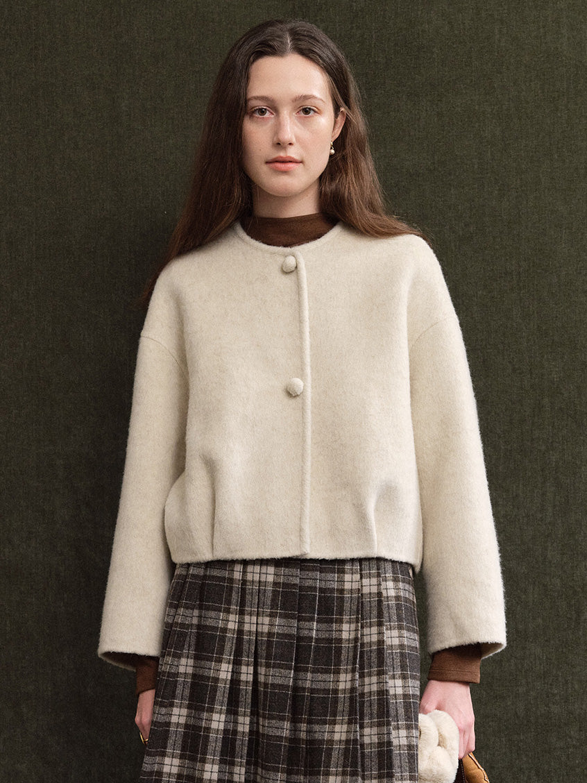 Regine Ball-Button Collarless Cropped Jacket