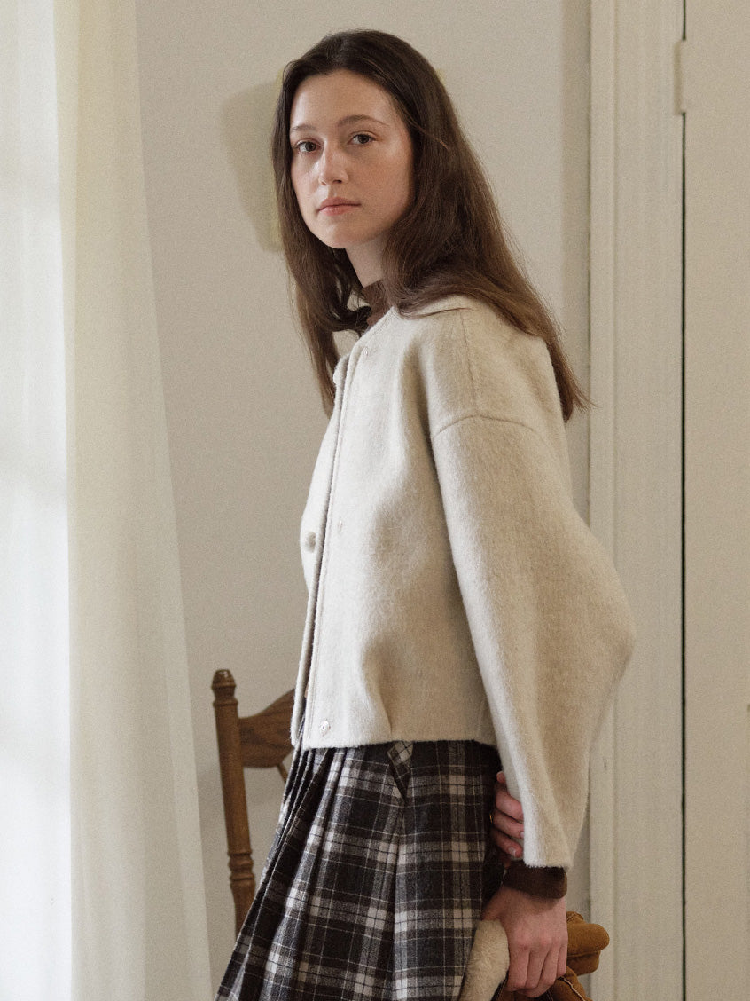 Regine Ball-Button Collarless Cropped Jacket