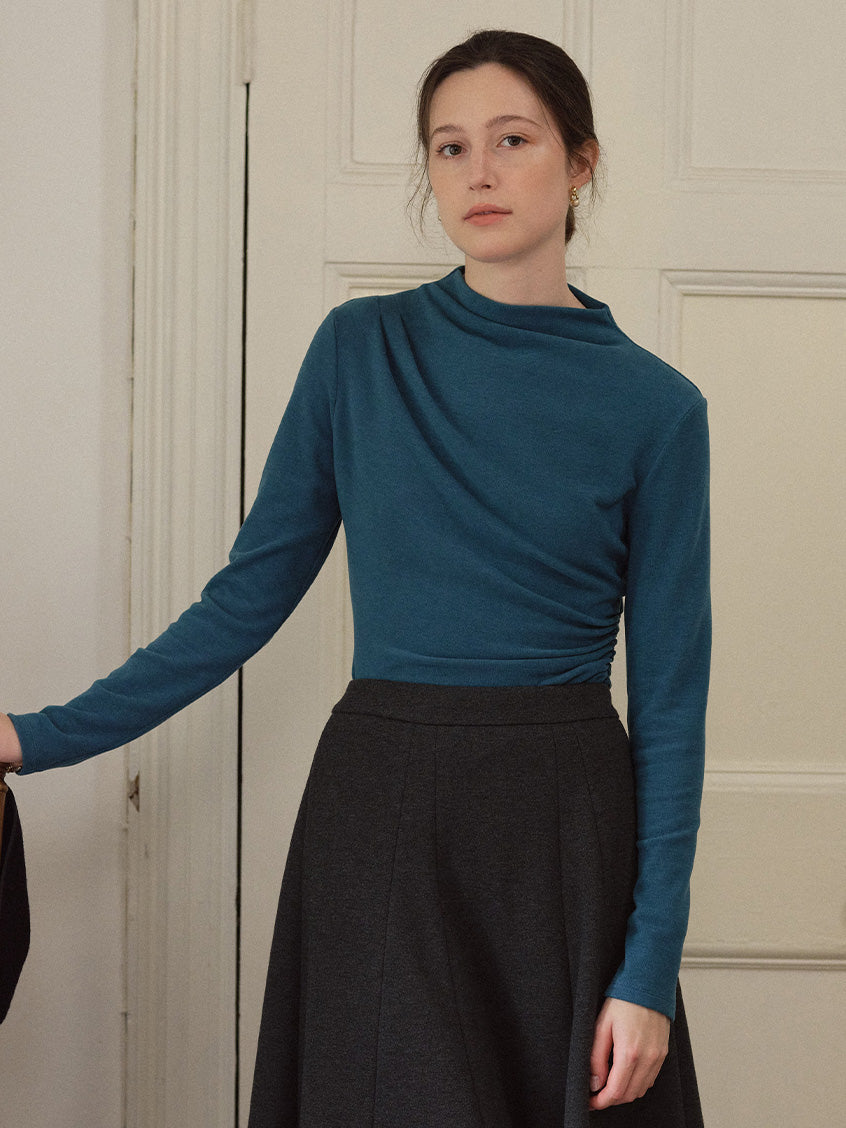 Izora All-Purpose Side-Ruched Mock-Neck Top blue