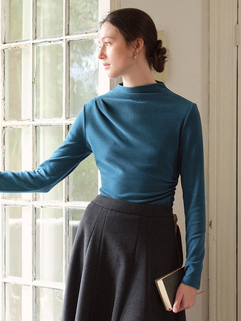 Izora All-Purpose Side-Ruched Mock-Neck Top blue