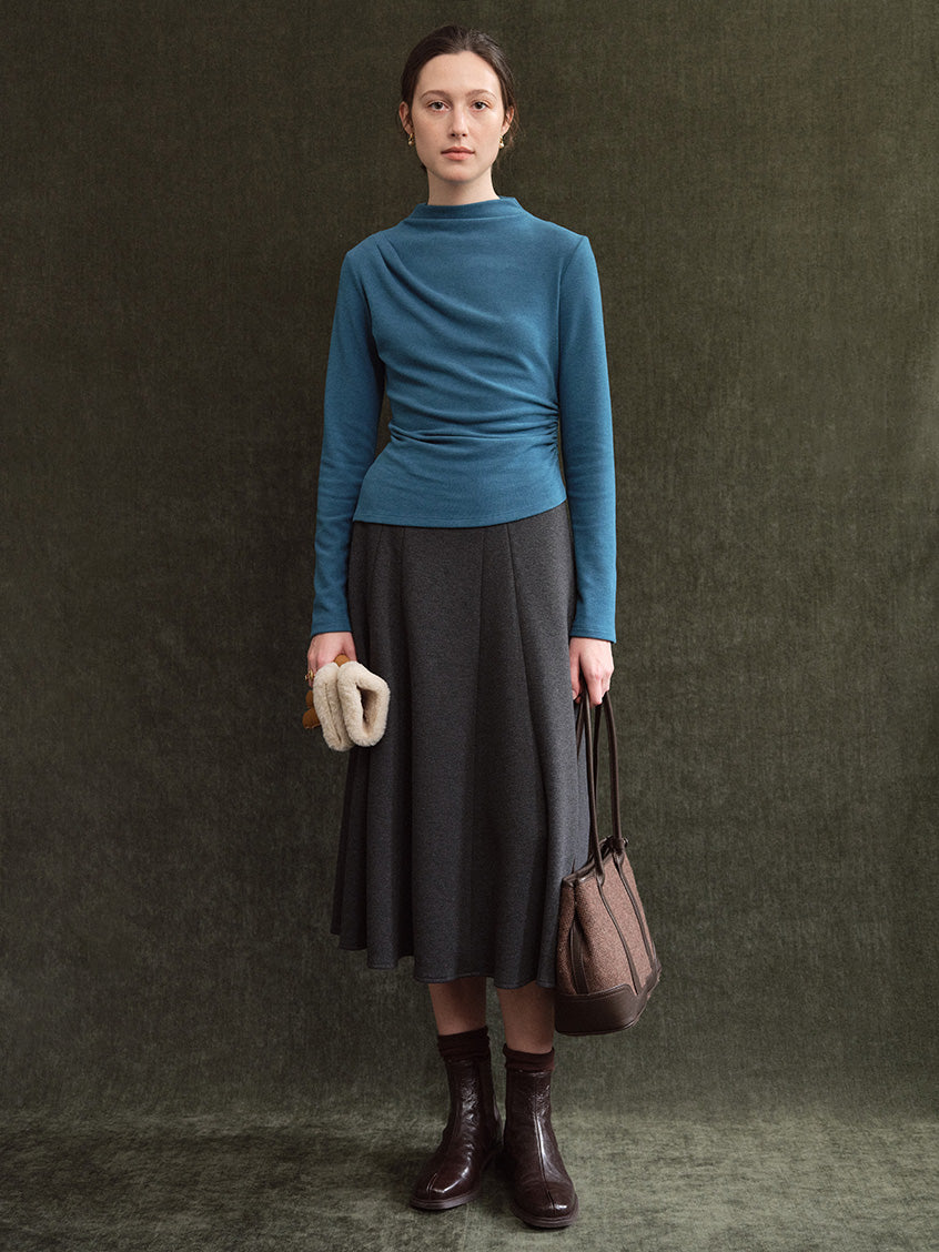 Izora All-Purpose Side-Ruched Mock-Neck Top blue