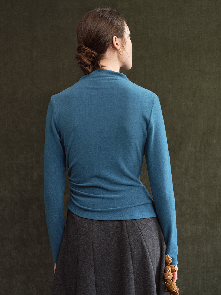 Izora All-Purpose Side-Ruched Mock-Neck Top blue