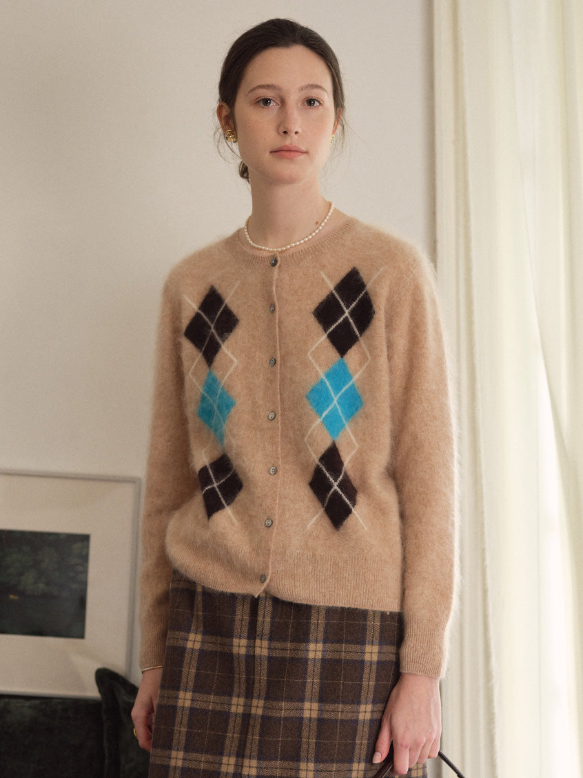 Domenica Brushed Argyle Wool-Cashmere Cardigan