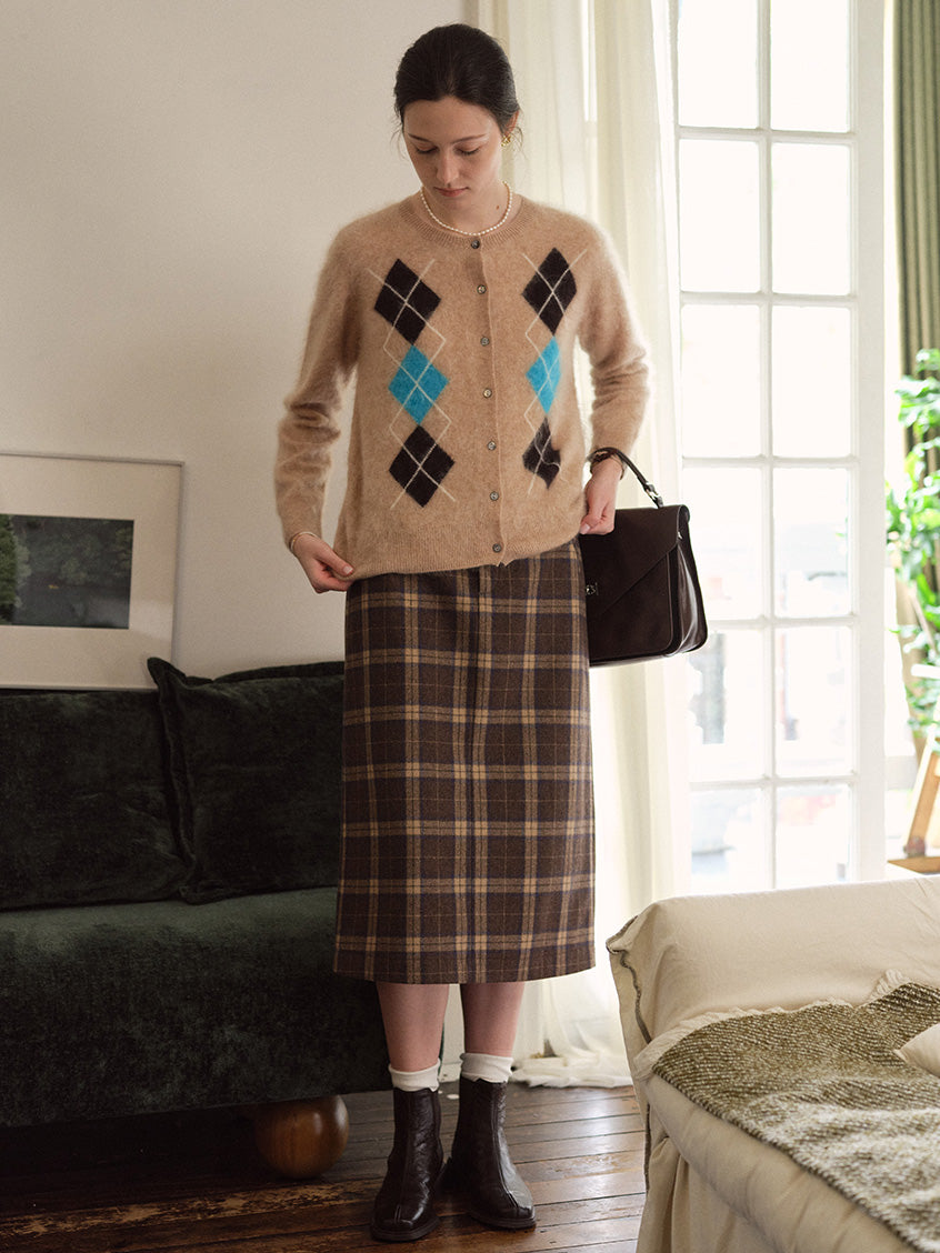 Charis Button-Front Plaid Wool-Blend Midi Skirt