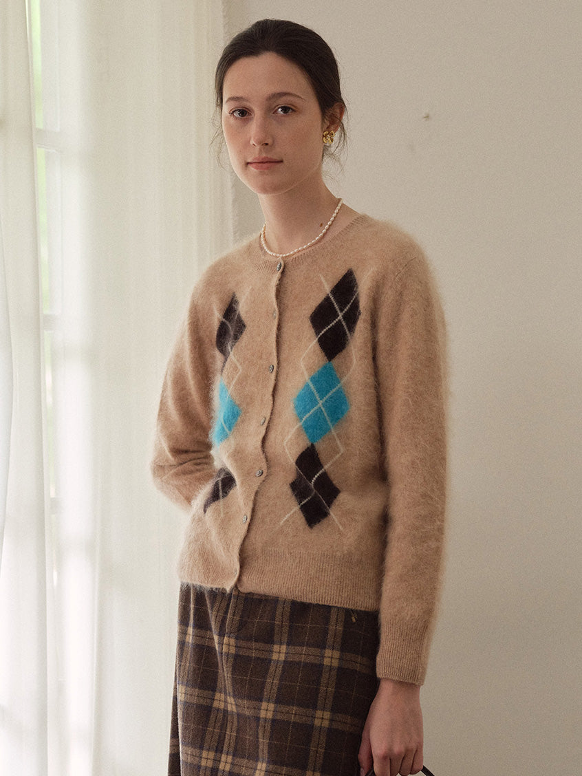 Domenica Brushed Argyle Wool-Cashmere Cardigan