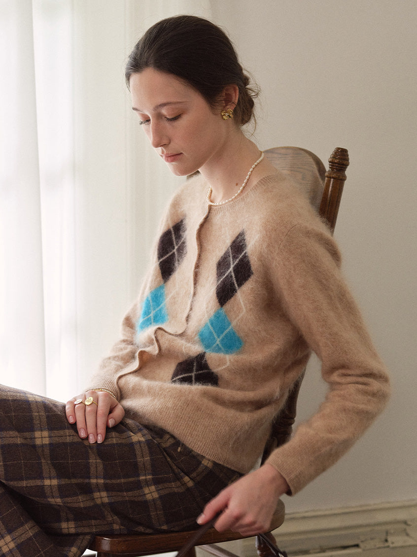 Domenica Brushed Argyle Wool-Cashmere Cardigan