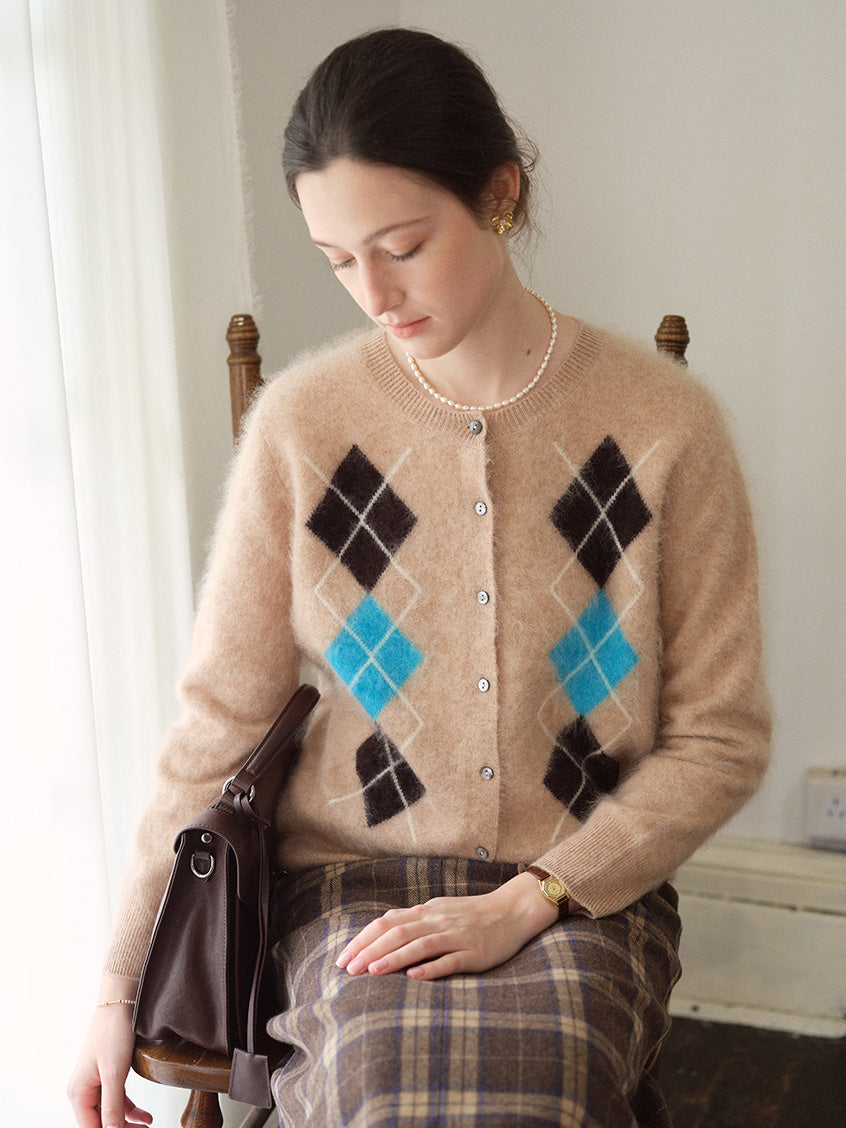 Domenica Brushed Argyle Wool-Cashmere Cardigan