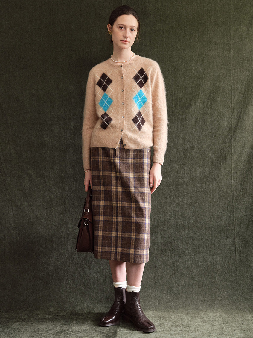 Domenica Brushed Argyle Wool-Cashmere Cardigan