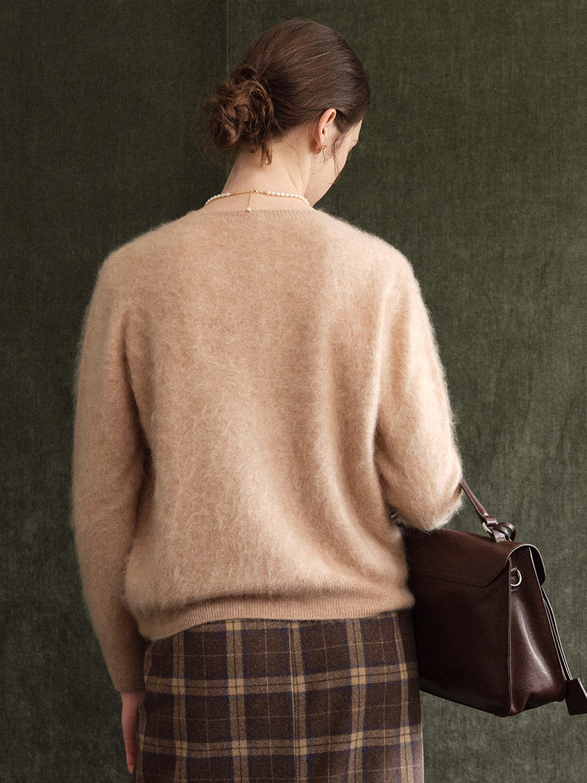 Domenica Brushed Argyle Wool-Cashmere Cardigan