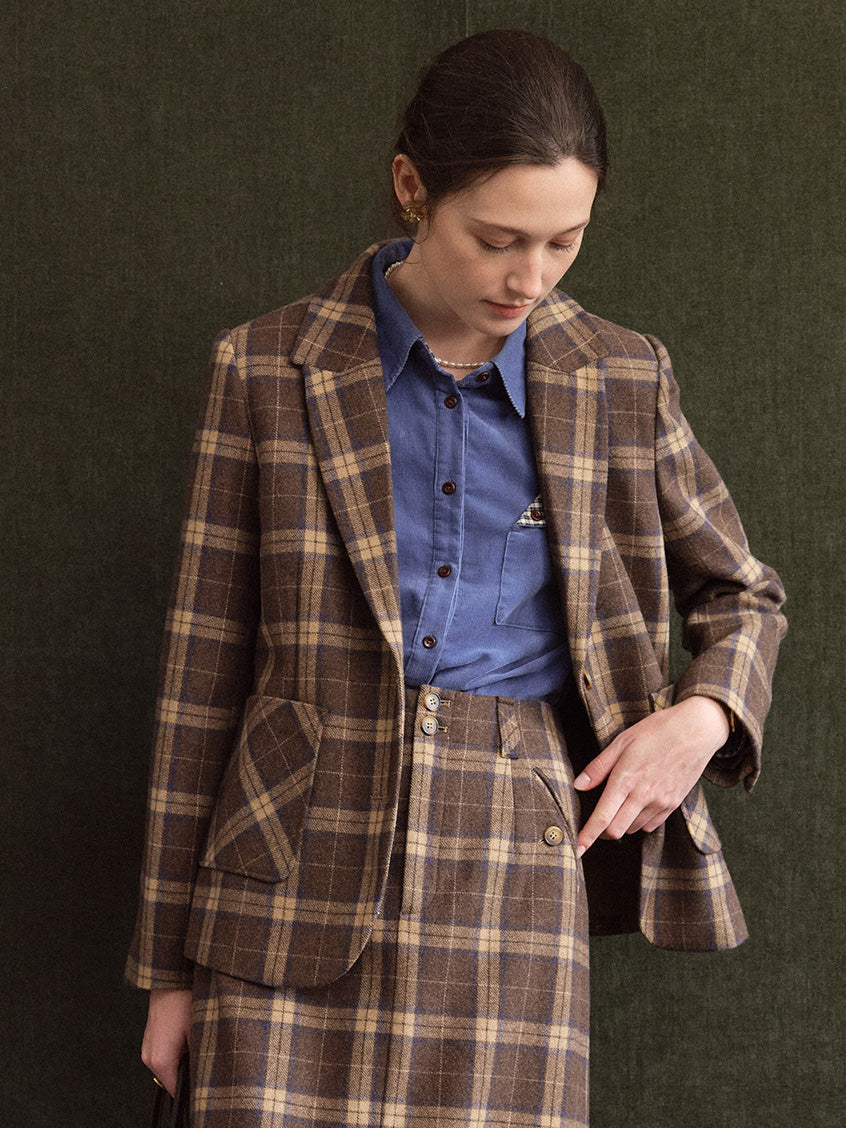 Charis Plaid Single-Breasted Wool-Blend Blazer